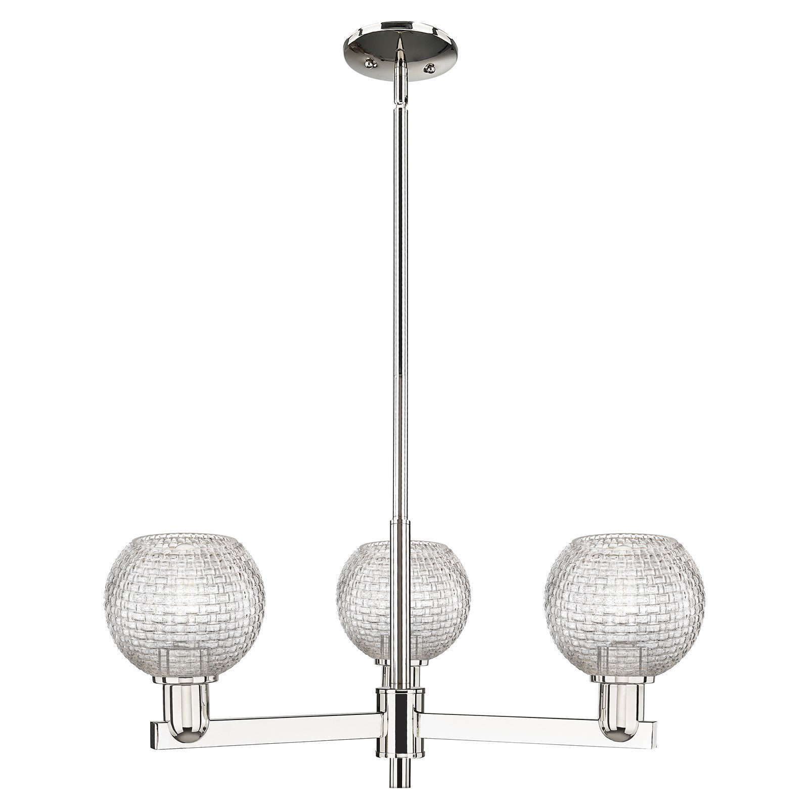 Innovations Athens 28in 3-Light Pendant | Industrial Polished Nickel Steel and Clear Basket Weave Glass | Kitchen Island & | Model 716-3CR-PN-G122C-6CL