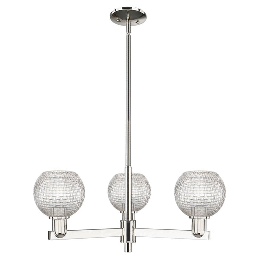 Innovations Athens 28in 3-Light Pendant | Industrial Polished Nickel Steel and Clear Basket Weave Glass | Kitchen Island & | Model 716-3CR-PN-G122C-6CL