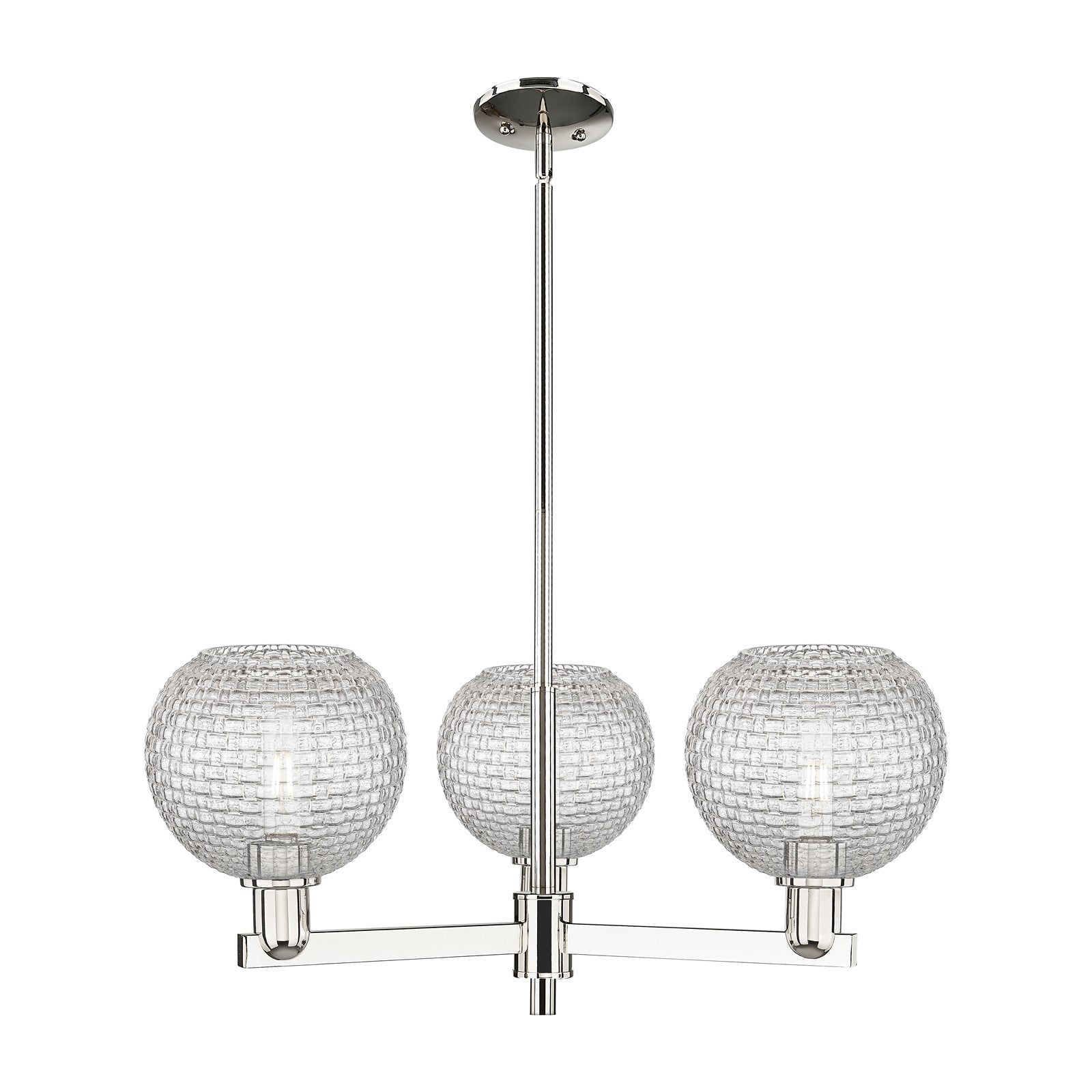 Innovations Athens 30in 3-Light Pendant | Industrial Polished Nickel Steel and Clear Basket Weave Glass | Kitchen Island & | Model 716-3CR-PN-G122C-8CL