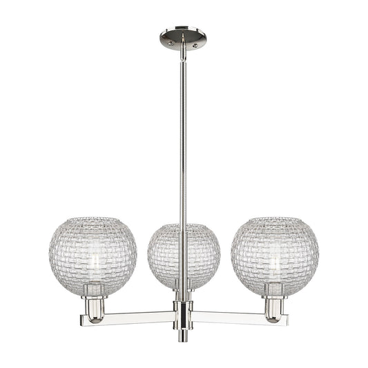 Innovations Athens 30in 3-Light Pendant | Industrial Polished Nickel Steel and Clear Basket Weave Glass | Kitchen Island & | Model 716-3CR-PN-G122C-8CL