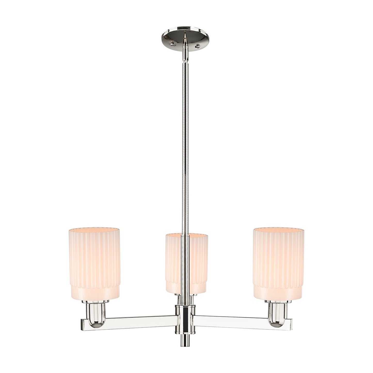 Innovations Hadley 26in 3-Light Pendant | Industrial Polished Nickel and Matte White Ribbed Glass | Kitchen Island & Dining Room | Model 716-3CR-PN-G341
