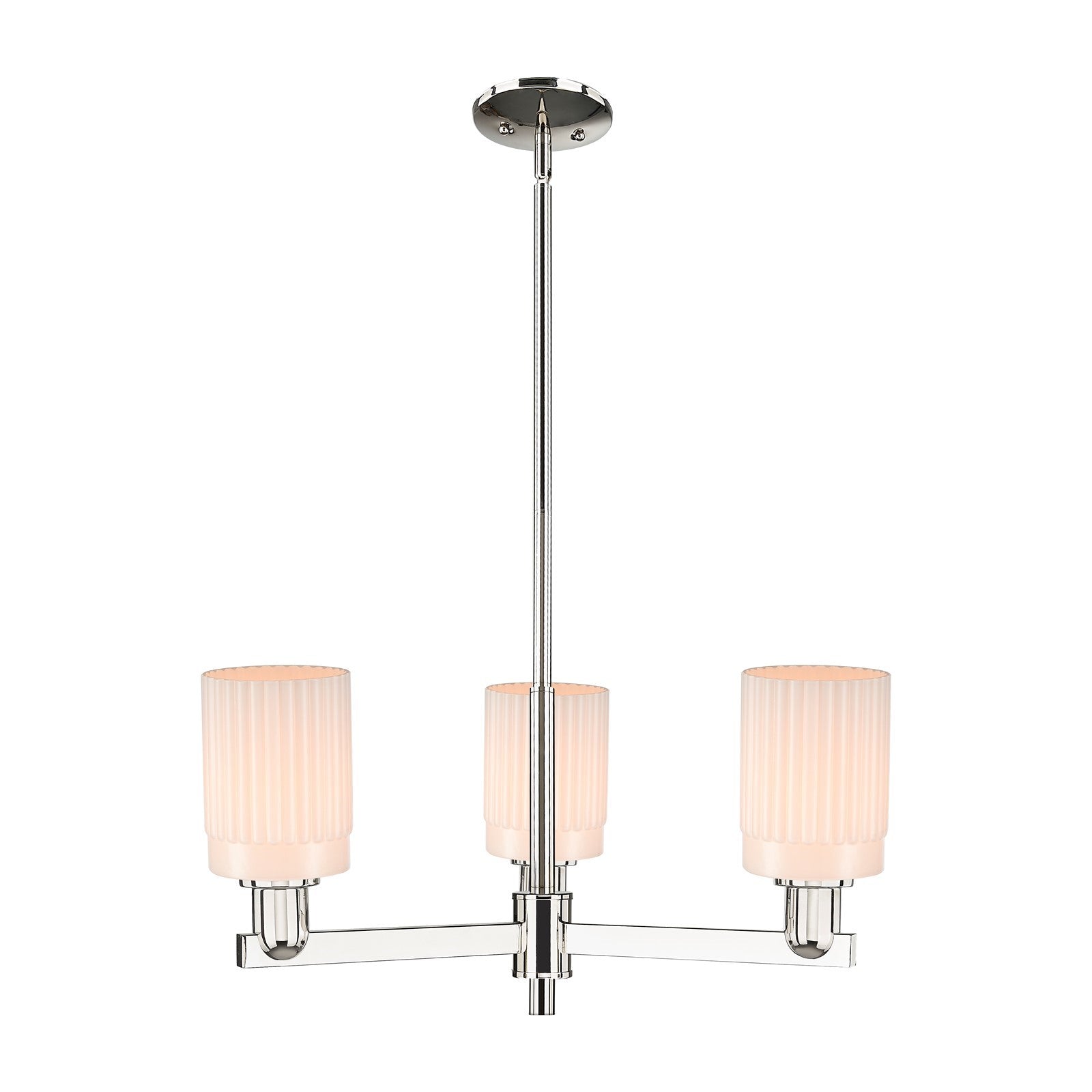 Innovations Hadley 26in 3-Light Pendant | Industrial Polished Nickel and Matte White Ribbed Glass | Kitchen Island & Dining Room | Model 716-3CR-PN-G341