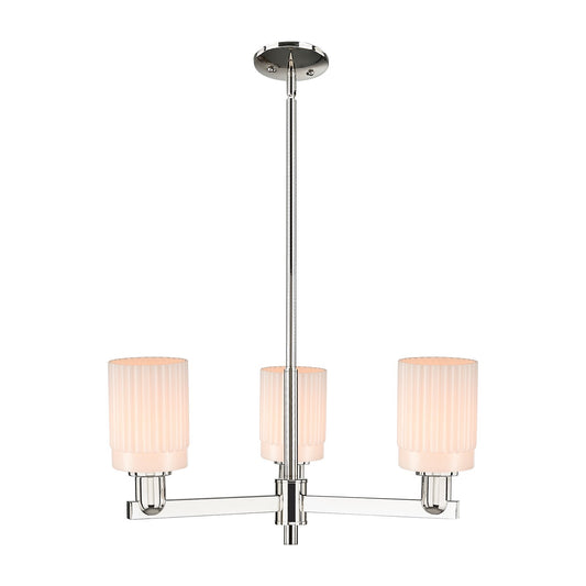 Innovations Hadley 26in 3-Light Pendant | Industrial Polished Nickel and Matte White Ribbed Glass | Kitchen Island & Dining Room | Model 716-3CR-PN-G341