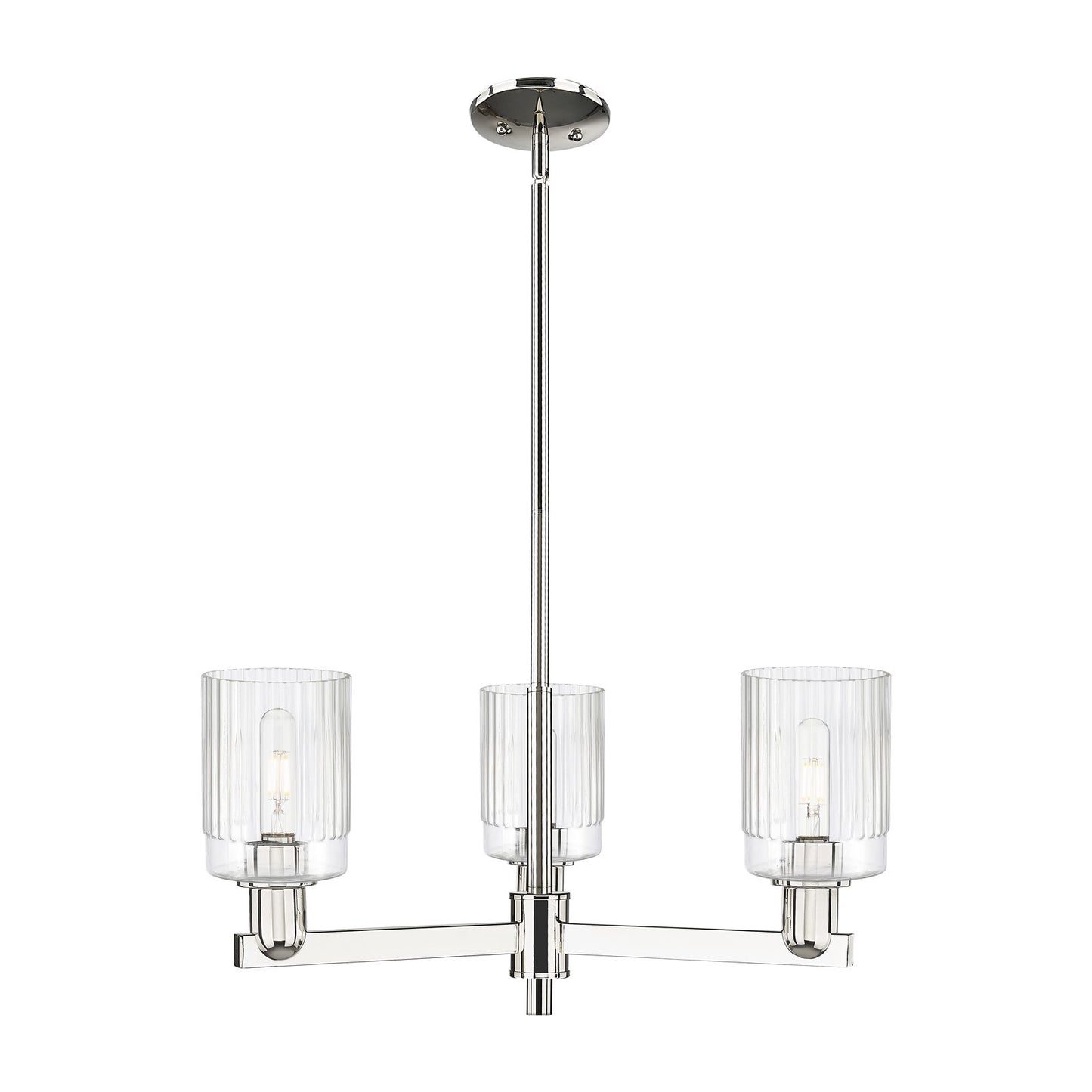 Innovations Hadley 26in 3-Light Pendant | Industrial Polished Nickel Steel and Clear Ribbed Glass | Kitchen Island & Dining Room | Model 716-3CR-PN-G342