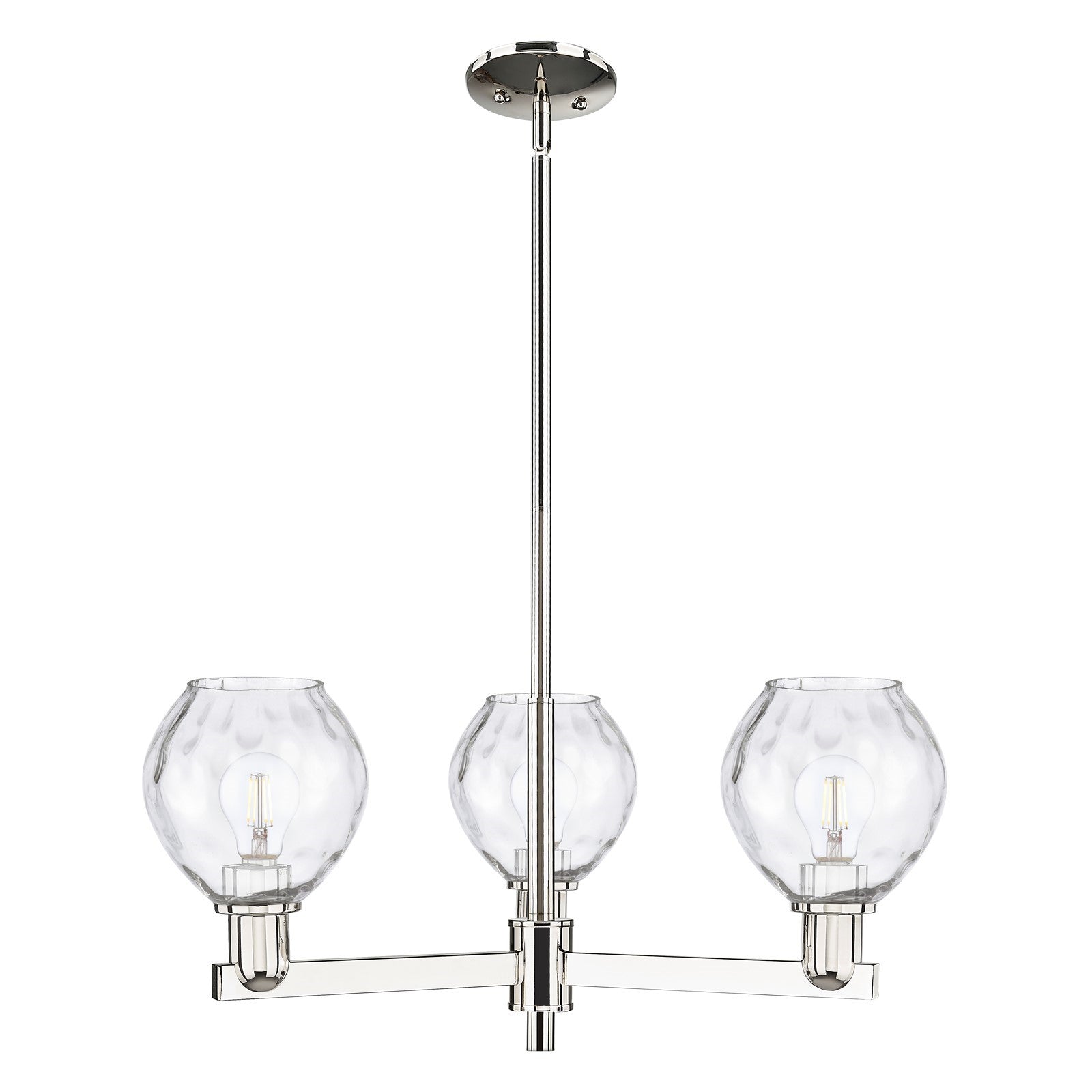 Innovations Waverly 28in 3-Light Pendant | Industrial Polished Nickel Steel and Clear Water Glass | Kitchen Island & Dining Room | Model 716-3CR-PN-G362