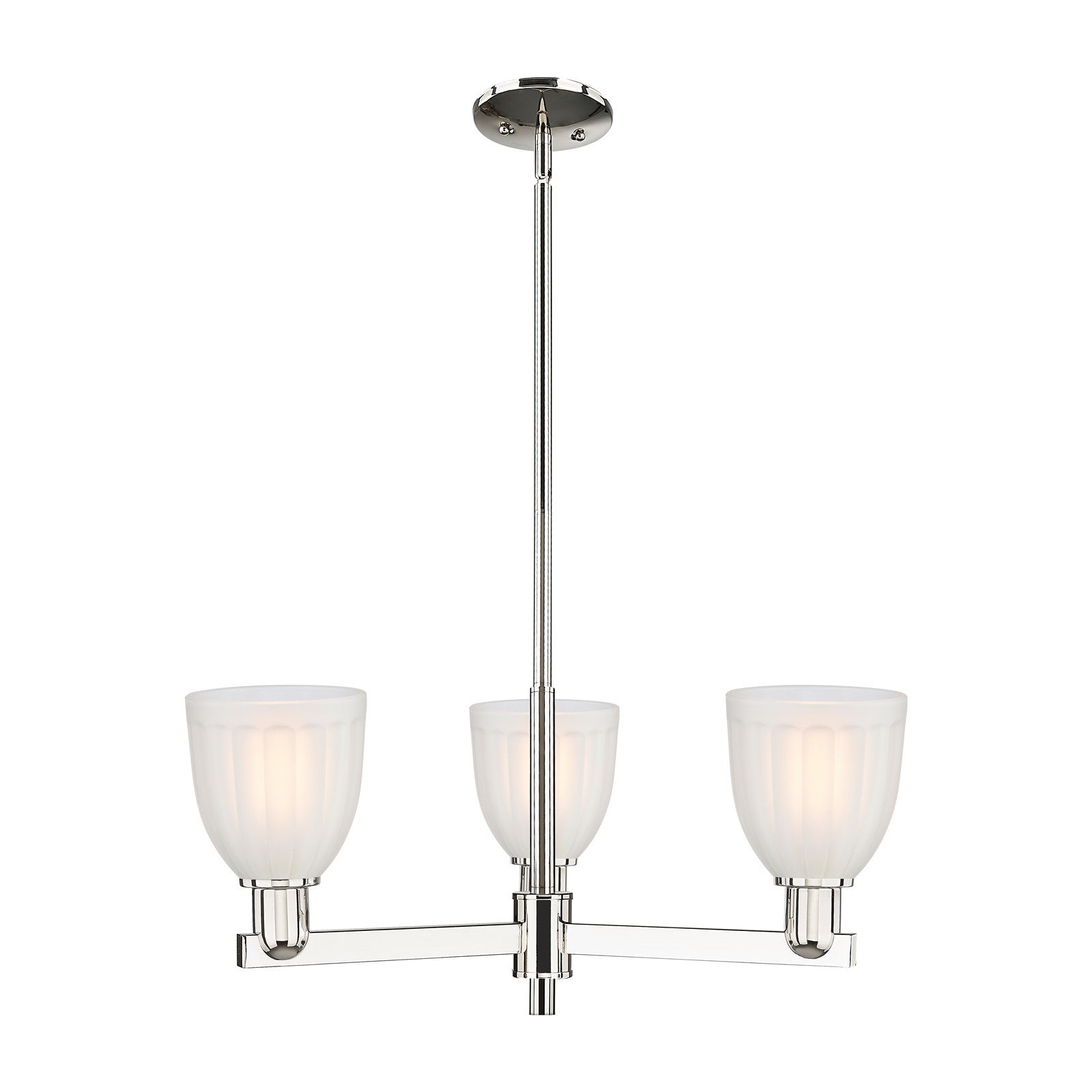 Innovations Brookfield 28in 3-Light Pendant | Industrial Polished Nickel Steel and White Frosted Ribbed Glass | Kitchen Island & | Model 716-3CR-PN-G441