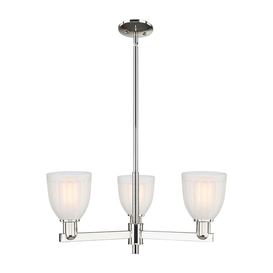 Innovations Brookfield 28in 3-Light Pendant | Industrial Polished Nickel Steel and White Frosted Ribbed Glass | Kitchen Island & | Model 716-3CR-PN-G441