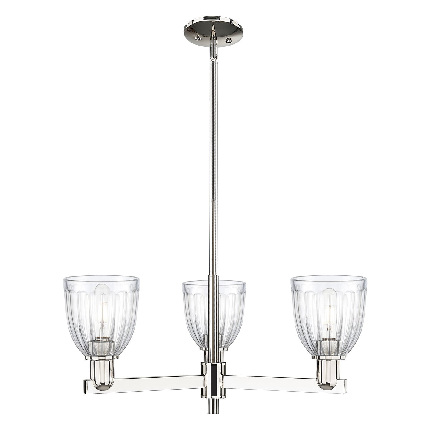 Innovations Brookfield 28in 3-Light Pendant | Industrial Polished Nickel Steel and Clear Ribbed Glass | Kitchen Island & Dining | Model 716-3CR-PN-G442