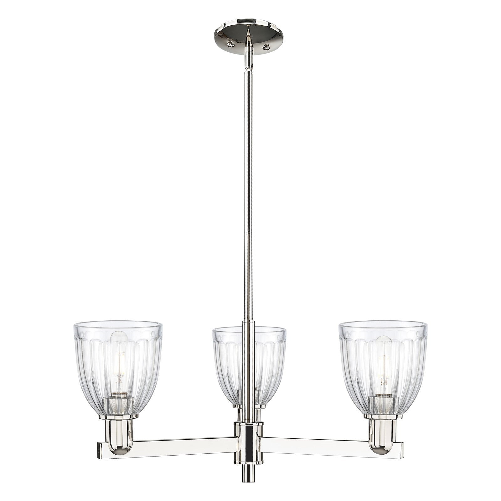 Innovations Brookfield 28in 3-Light Pendant | Industrial Polished Nickel Steel and Clear Ribbed Glass | Kitchen Island & Dining | Model 716-3CR-PN-G442