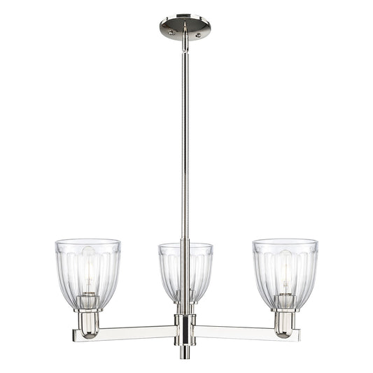 Innovations Brookfield 28in 3-Light Pendant | Industrial Polished Nickel Steel and Clear Ribbed Glass | Kitchen Island & Dining | Model 716-3CR-PN-G442