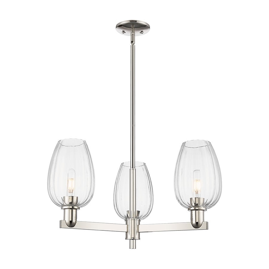 Innovations Preston 3Lt 18" Flute Stem Chandelier, PN/CL - 716-3CR-PN-G457-6CL