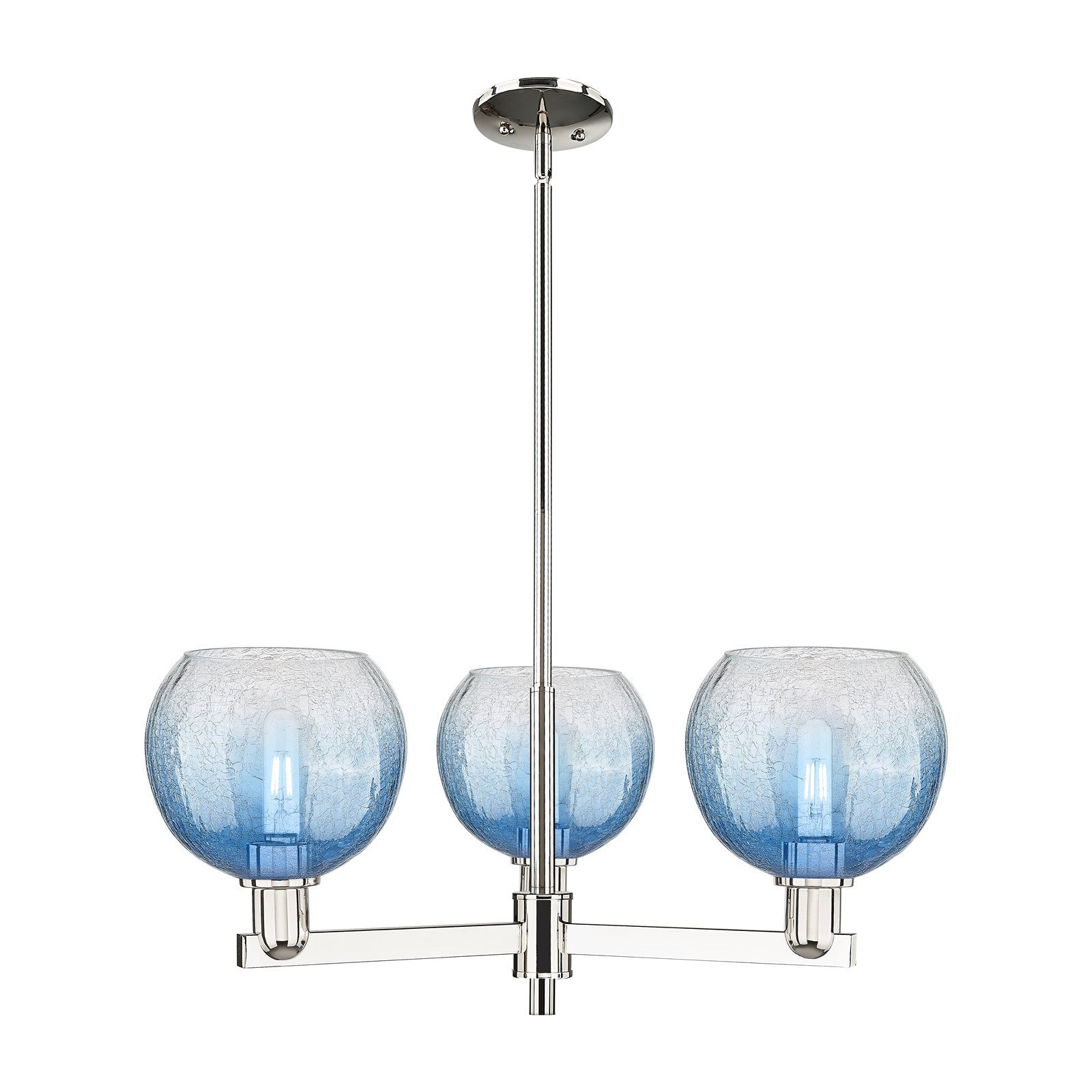Innovations Brookhaven Globe 30in 3-Light Pendant | Industrial Polished Nickel Steel and Sapphire Blue Glass | Kitchen Island | Model 716-3CR-PN-G483-8SB