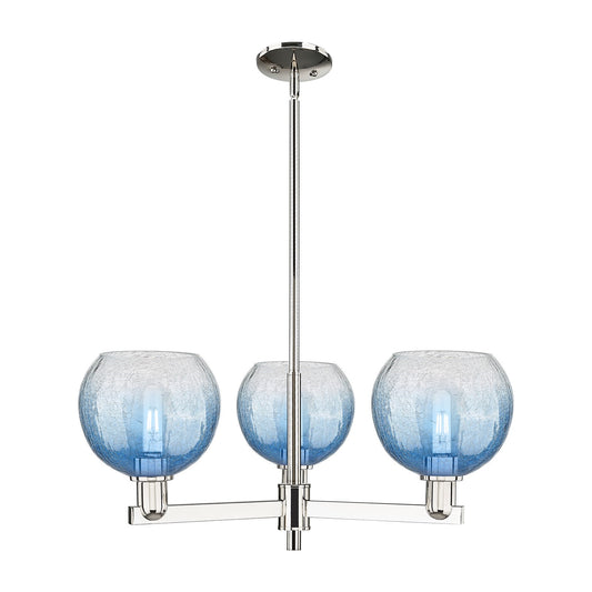 Innovations Brookhaven Globe 30in 3-Light Pendant | Industrial Polished Nickel Steel and Sapphire Blue Glass | Kitchen Island | Model 716-3CR-PN-G483-8SB