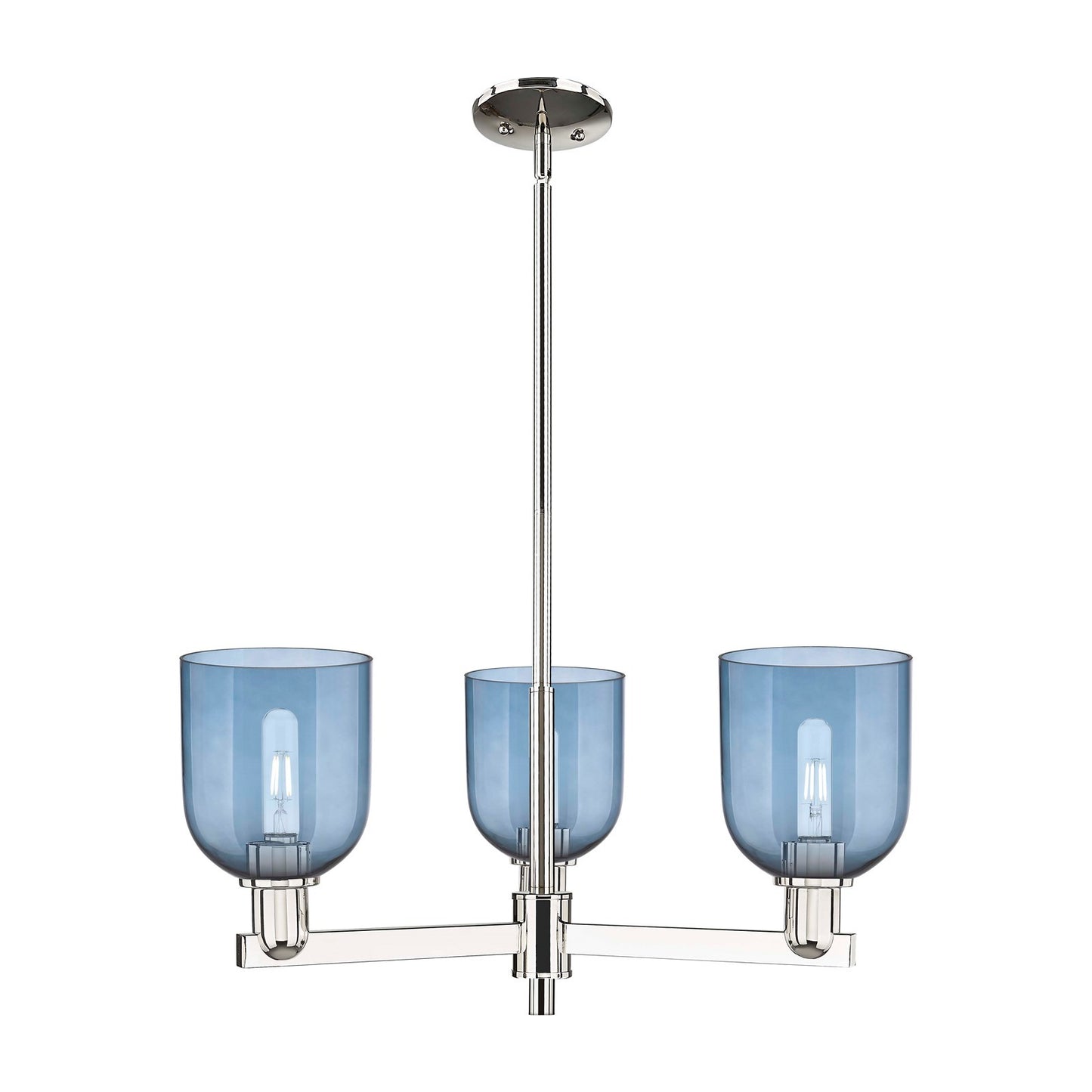 Innovations Bella 27in 3-Light Pendant | Industrial Polished Nickel and Blue Glass | Kitchen Island & Dining Room | 27.25 x | Model 716-3CR-PN-G558-6BL