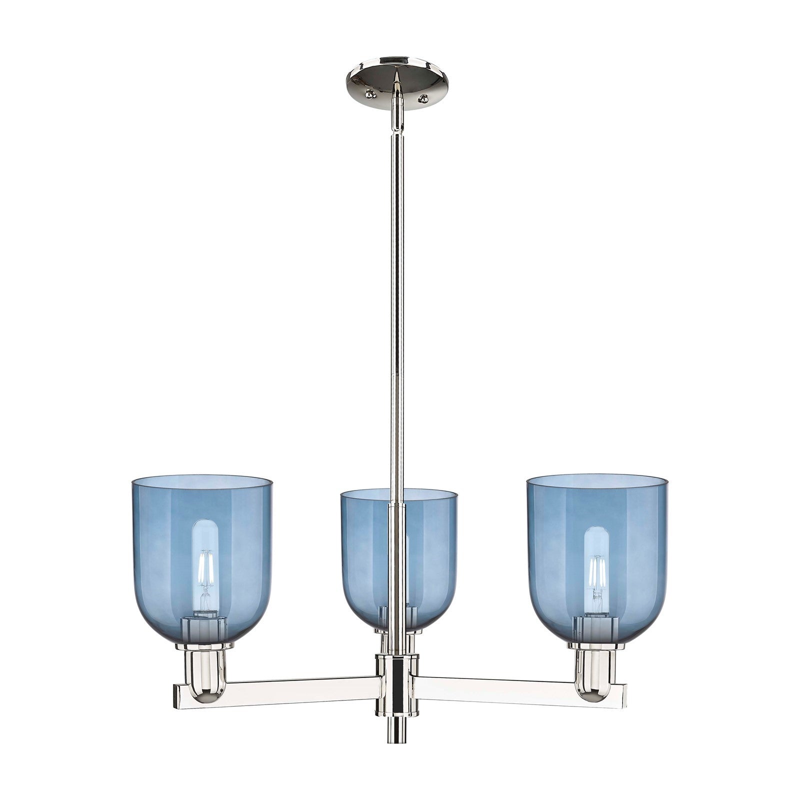 Innovations Bella 27in 3-Light Pendant | Industrial Polished Nickel and Blue Glass | Kitchen Island & Dining Room | 27.25 x | Model 716-3CR-PN-G558-6BL