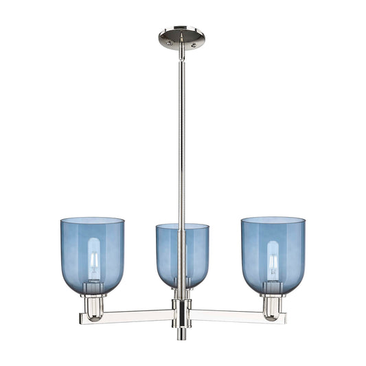 Innovations Bella 27in 3-Light Pendant | Industrial Polished Nickel and Blue Glass | Kitchen Island & Dining Room | 27.25 x | Model 716-3CR-PN-G558-6BL