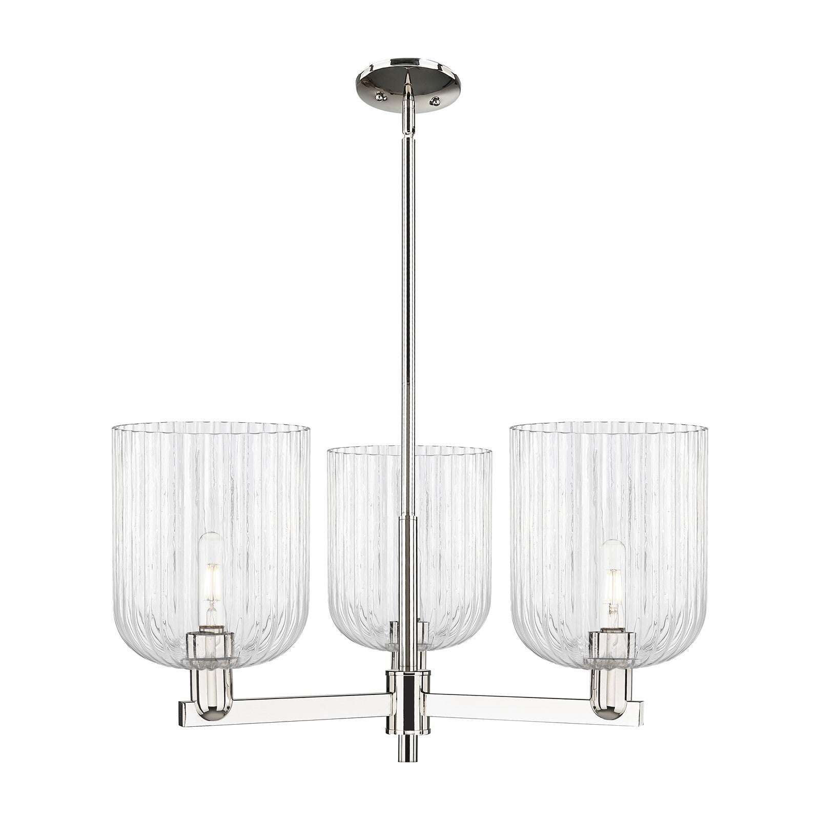 Innovations Bridal Veil 30in 3-Light Pendant | Industrial Polished Nickel Steel and Clear Ribbed Glass | Kitchen Island & | Model 716-3CR-PN-G559-8CL