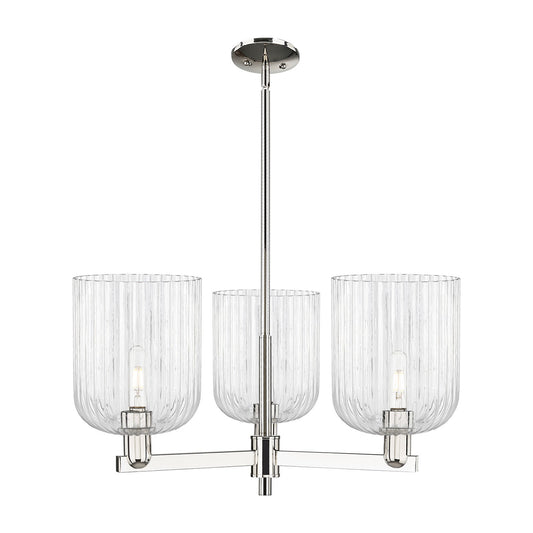 Innovations Bridal Veil 30in 3-Light Pendant | Industrial Polished Nickel Steel and Clear Ribbed Glass | Kitchen Island & | Model 716-3CR-PN-G559-8CL