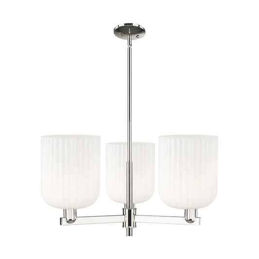 Innovations Bridal Veil 30in 3-Light Pendant | Industrial Polished Nickel and Gloss White Ribbed Glass | Kitchen Island & | Model 716-3CR-PN-G559-8GWH