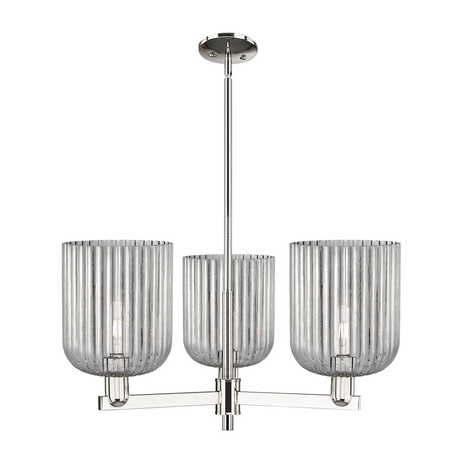 Innovations Bridal Veil 30in 3-Light Pendant | Industrial Polished Nickel and Light Smoke Ribbed Glass | Kitchen Island & | Model 716-3CR-PN-G559-8SM