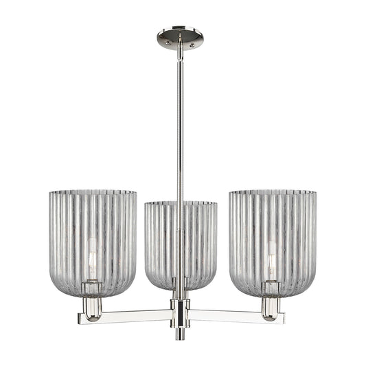 Innovations Bridal Veil 30in 3-Light Pendant | Industrial Polished Nickel and Light Smoke Ribbed Glass | Kitchen Island & | Model 716-3CR-PN-G559-8SM