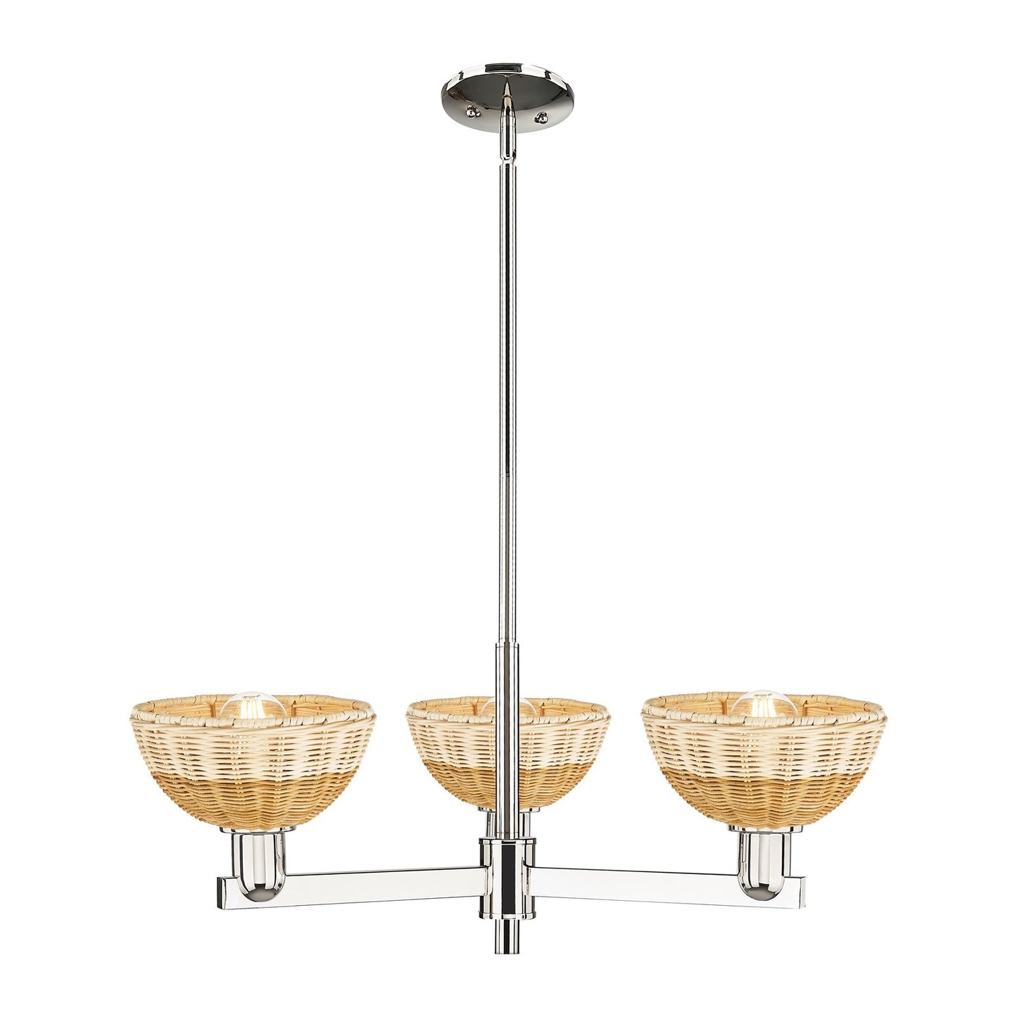 Innovations Natural Ballston Dome 29in 3-Light Pendant | Farmhouse Polished Nickel and Natural Fiber Dome | Kitchen Island | Model 716-3CR-PN-NBD2-75-NAT