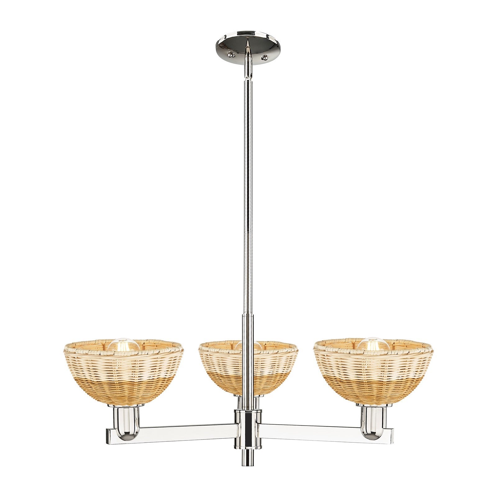 Innovations Natural Ballston Dome 29in 3-Light Pendant | Farmhouse Polished Nickel and Natural Fiber Dome | Kitchen Island | Model 716-3CR-PN-NBD2-75-NAT
