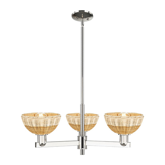 Innovations Natural Ballston Dome 29in 3-Light Pendant | Farmhouse Polished Nickel and Natural Fiber Dome | Kitchen Island | Model 716-3CR-PN-NBD2-75-NAT