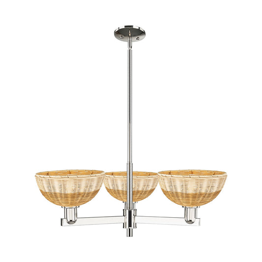 Innovations Bristol Natural II 31in 3-Light Pendant | Industrial Polished Nickel and Natural Fiber Shade | Kitchen Island & | Model 716-3CR-PN-NBD2-9-NAT