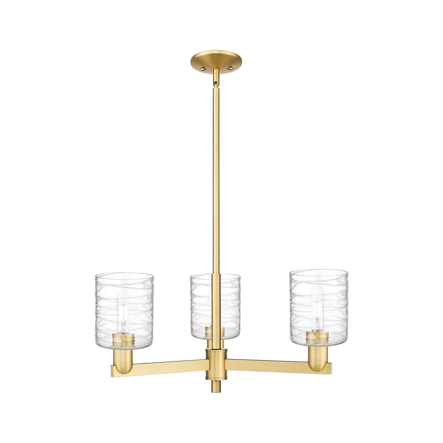 Innovations Cobbleskill 27in 3-Light Pendant | Industrial Satin Gold Steel and Deco Swirl Glass | Kitchen Island & Dining Room | Model 716-3CR-SG-G1113