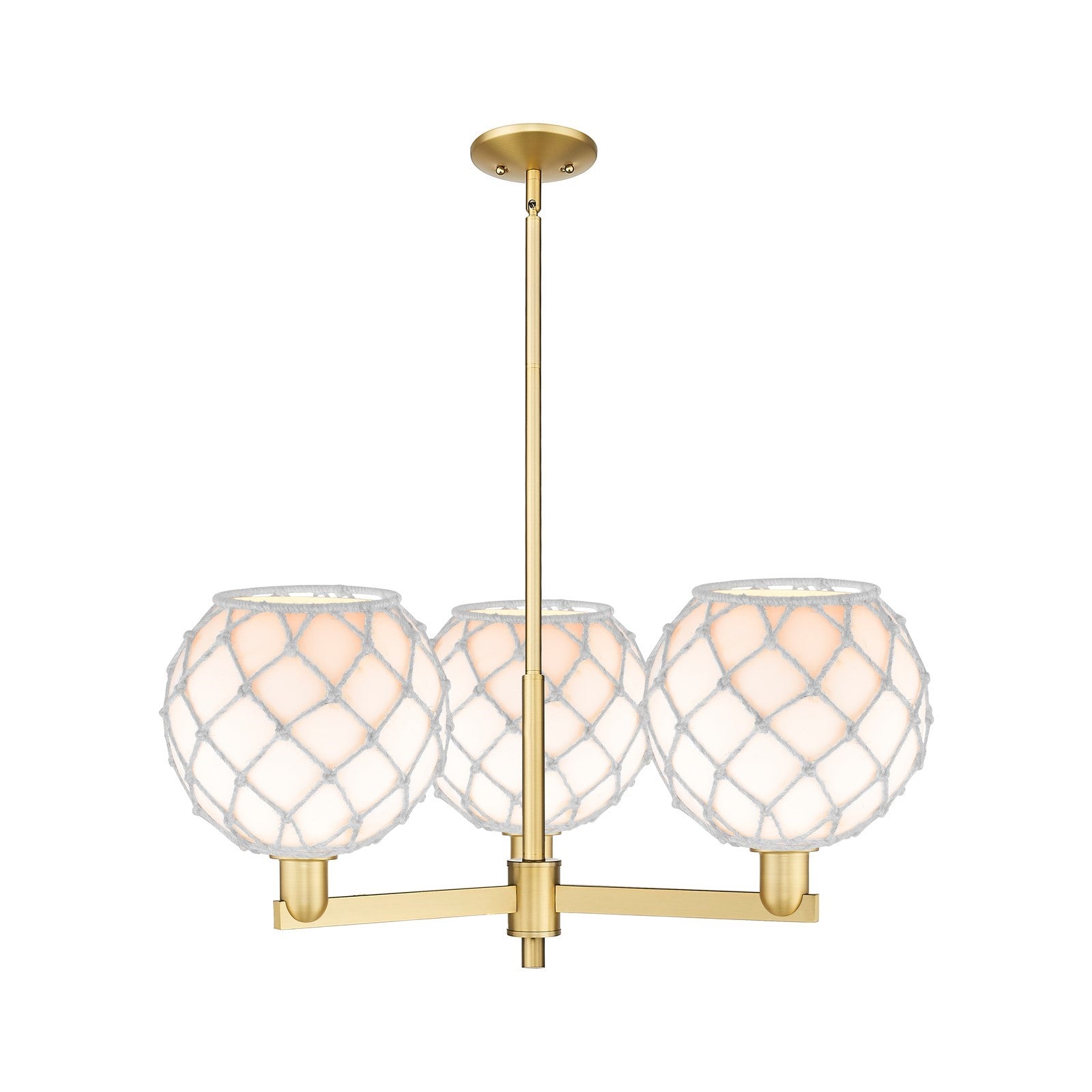 Innovations Farmhouse Rope 32in 3-Light Pendant | Industrial Satin Gold Steel and White Glass with Rope | Kitchen Island & | Model 716-3CR-SG-G121-10RW