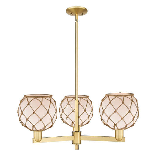 Innovations Farmhouse Rope 30in 3-Light Pendant | Industrial Satin Gold Steel and White Glass with Brown Rope | Kitchen Island | Model 716-3CR-SG-G121-8RB