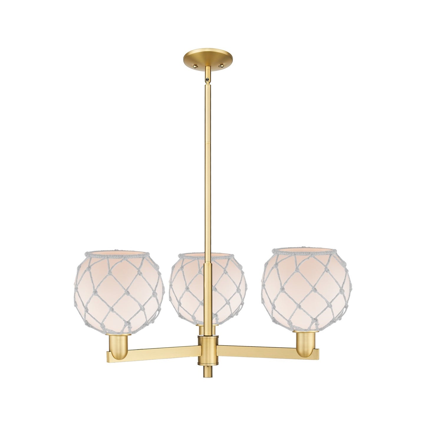 Innovations Farmhouse Rope 30in 3-Light Pendant | Industrial Satin Gold Steel and White Frosted Glass with Rope | Kitchen | Model 716-3CR-SG-G121-8RW