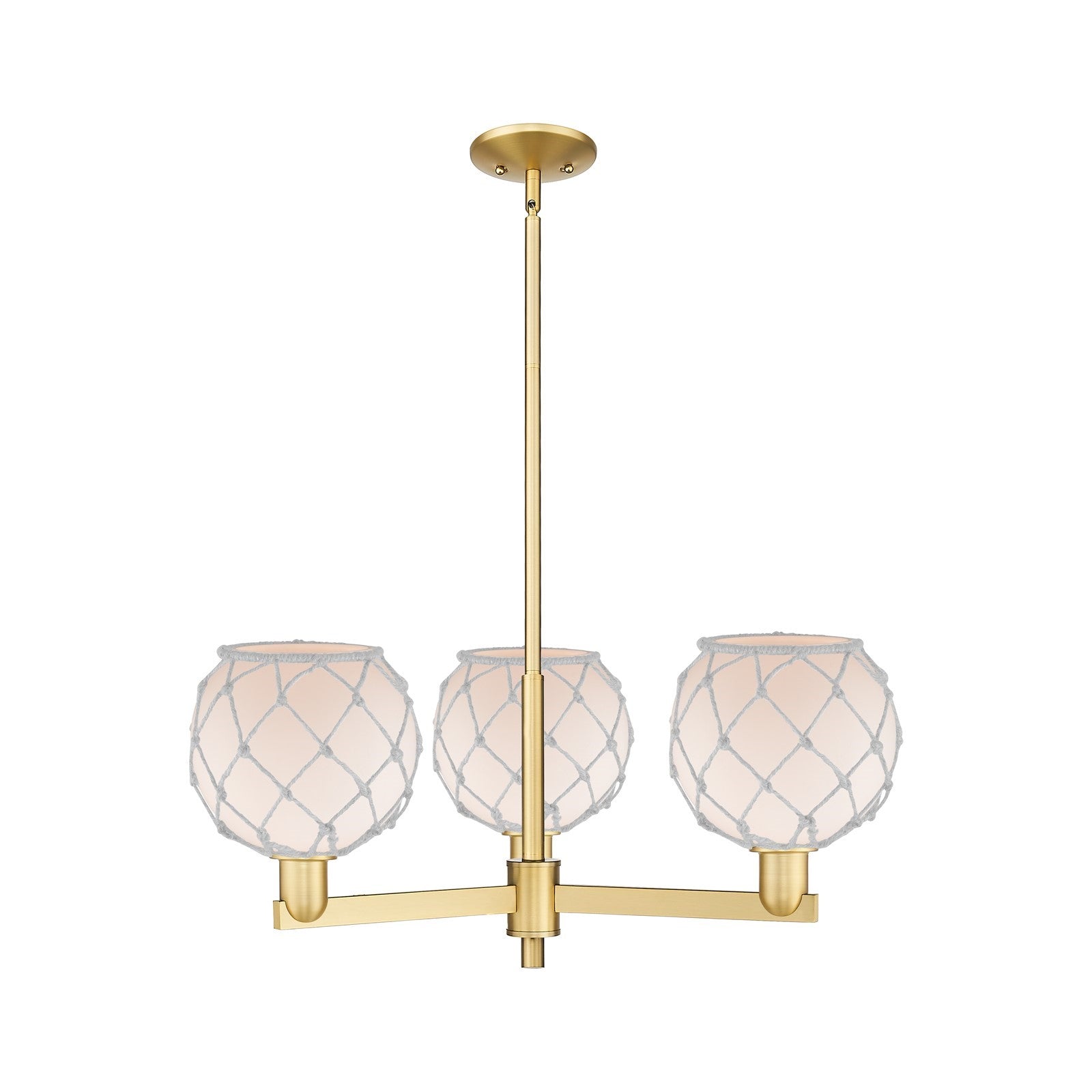 Innovations Farmhouse Rope 30in 3-Light Pendant | Industrial Satin Gold Steel and White Frosted Glass with Rope | Kitchen | Model 716-3CR-SG-G121-8RW