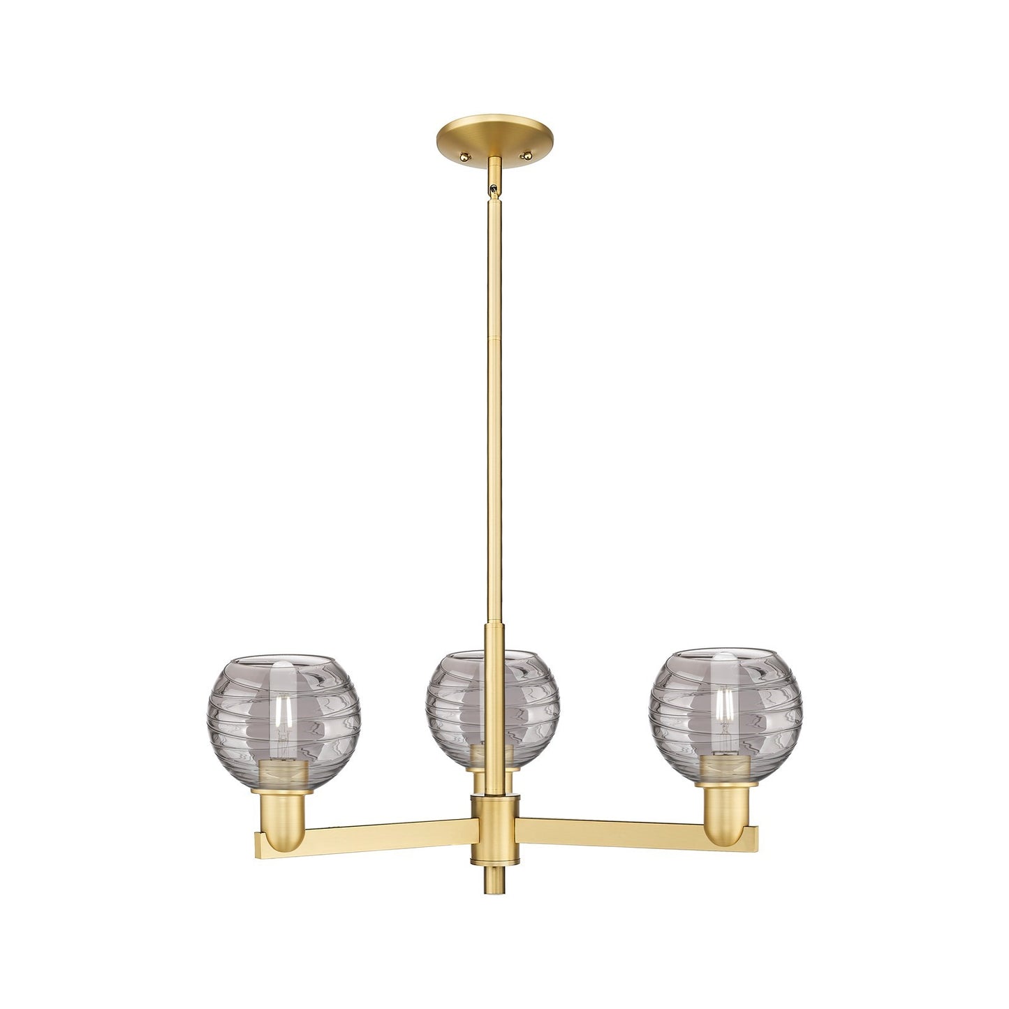 Innovations Athens Deco Swirl 27.625in 3-Light Pendant | Industrial Satin Gold Steel and Cast Brass with Light Smoke Glass | Model 716-3CR-SG-G1213-6SM