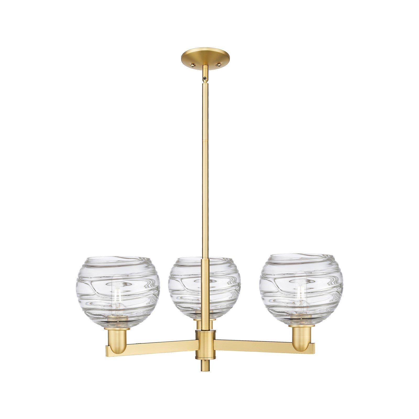 Innovations Athens Deco Swirl 30in 3-Light Pendant | Industrial Satin Gold Steel and Cast Brass with Clear Glass | Kitchen | Model 716-3CR-SG-G1213-8CL