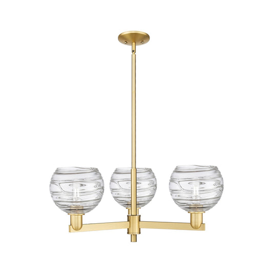 Innovations Athens Deco Swirl 30in 3-Light Pendant | Industrial Satin Gold Steel and Cast Brass with Clear Glass | Kitchen | Model 716-3CR-SG-G1213-8CL