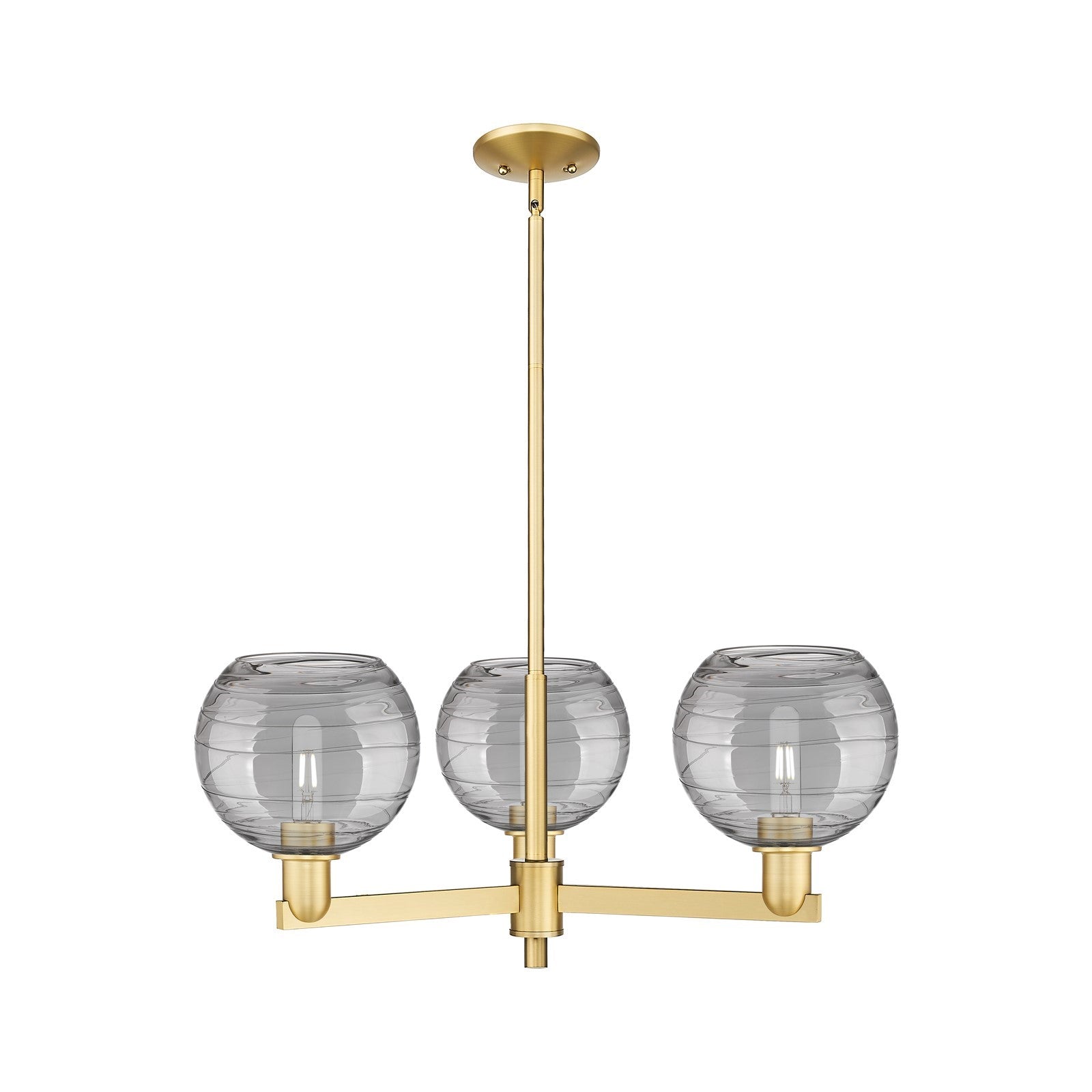 Innovations Athens Deco Swirl 30in 3-Light Pendant | Industrial Satin Gold Steel and Cast Brass with Light Smoke Glass | Model 716-3CR-SG-G1213-8SM