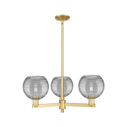 Innovations Athens Deco Swirl 30in 3-Light Pendant | Industrial Satin Gold Steel and Cast Brass with Light Smoke Glass | Model 716-3CR-SG-G1213-8SM