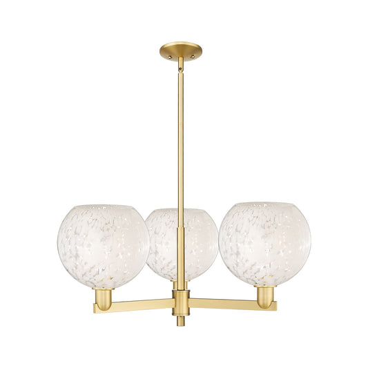 Innovations White Mouchette 32in 3-Light Pendant | Industrial Satin Gold Steel and White Glass | Kitchen Island & Dining | Model 716-3CR-SG-G1216-10WM