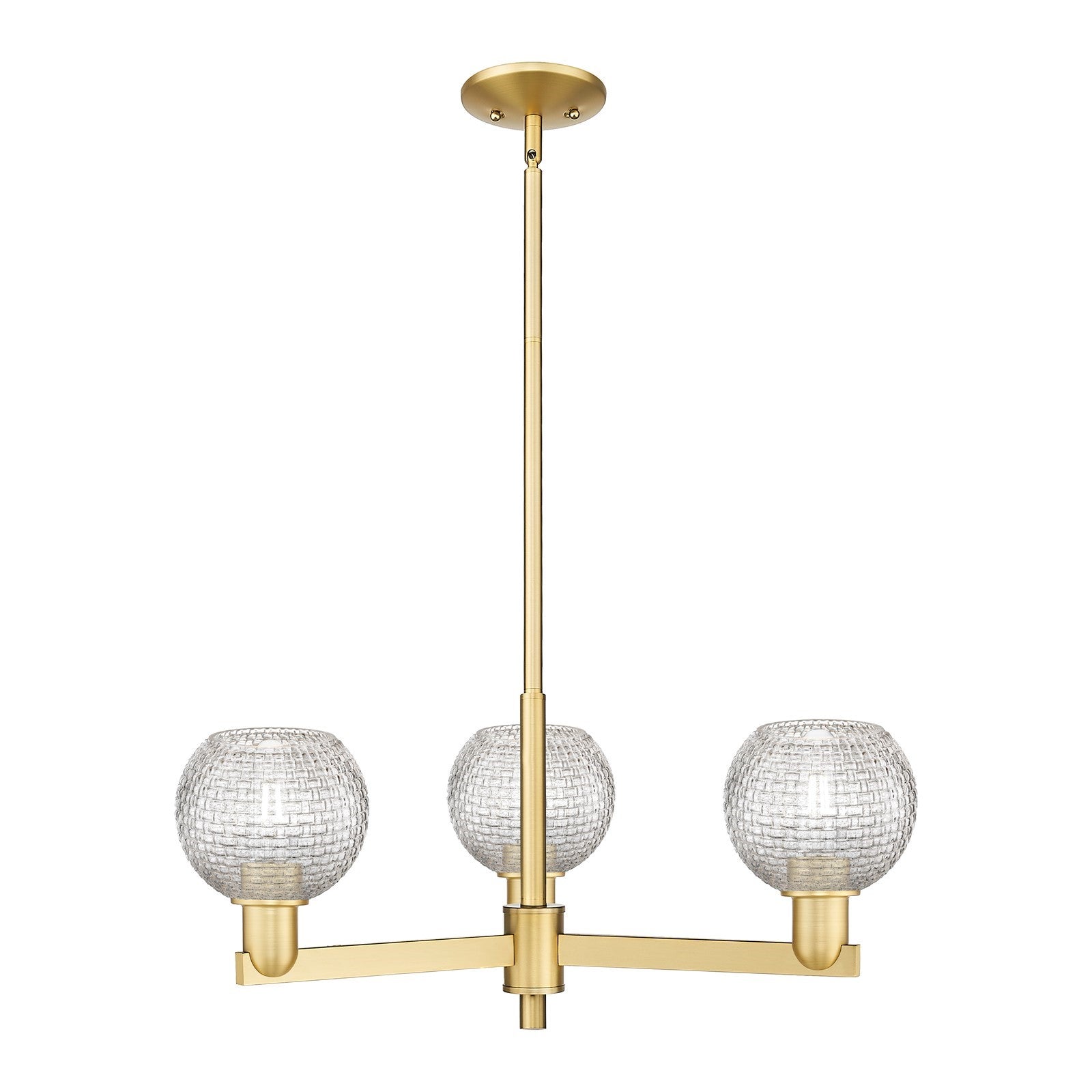 Innovations Athens 28in 3-Light Pendant | Industrial Satin Gold Steel and Clear Basket Weave Glass | Kitchen Island & Dining | Model 716-3CR-SG-G122C-6CL