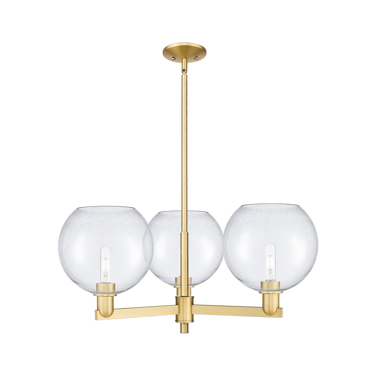 Innovations Athens 32in 3-Light Pendant | Industrial Satin Gold Steel and Seedy Glass | Kitchen Island & Dining Room | 31.75 x | Model 716-3CR-SG-G124-10