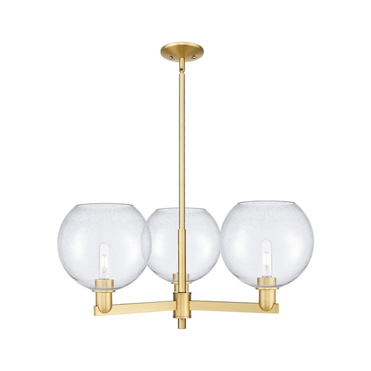 Innovations Athens 32in 3-Light Pendant | Industrial Satin Gold Steel and Seedy Glass | Kitchen Island & Dining Room | 31.75 x | Model 716-3CR-SG-G124-10