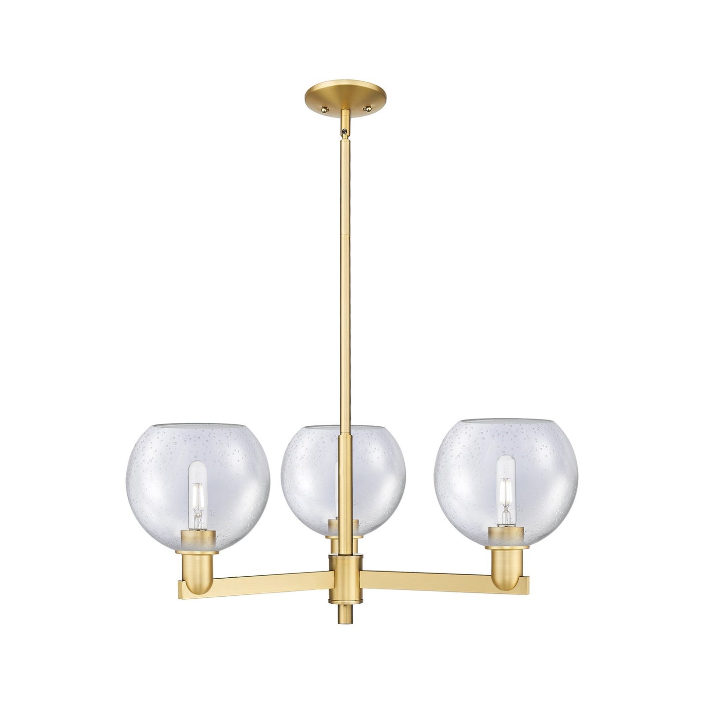 Innovations Athens 30in 3-Light Pendant | Industrial Satin Gold Steel and Seedy Glass | Kitchen Island & Dining Room | 29.75 x | Model 716-3CR-SG-G124-8