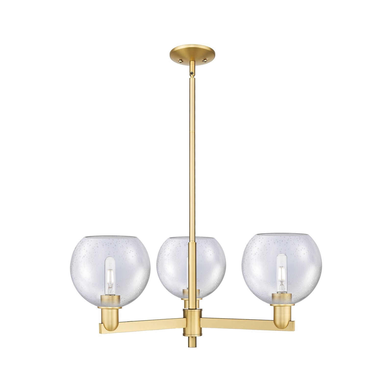 Innovations Athens 30in 3-Light Pendant | Industrial Satin Gold Steel and Seedy Glass | Kitchen Island & Dining Room | 29.75 x | Model 716-3CR-SG-G124-8