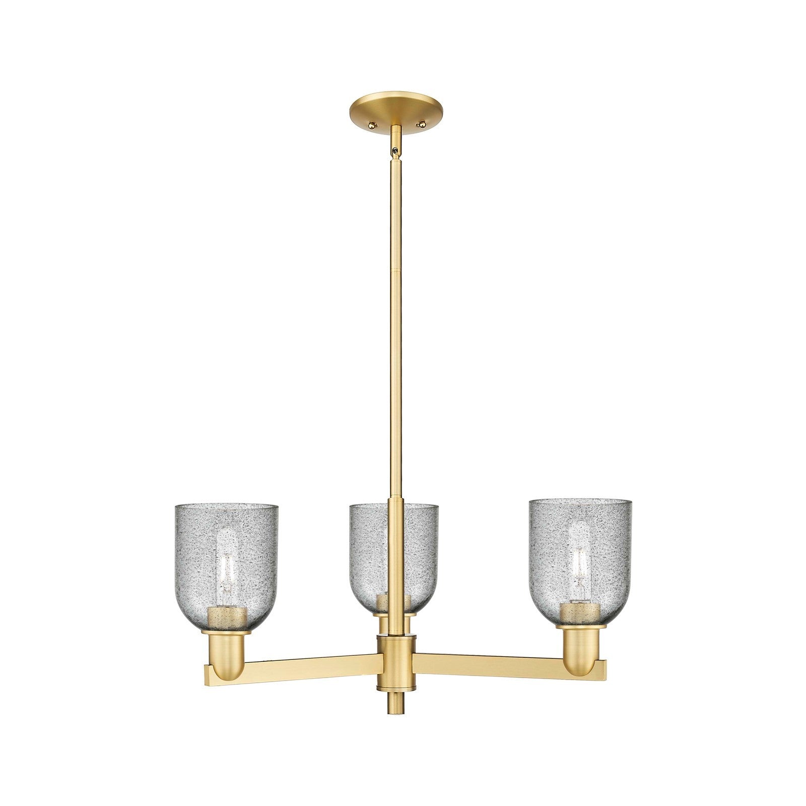 Innovations Caledonia 27in 3-Light Pendant | Industrial Satin Gold Steel and Charcoal Glass | Kitchen Island & Dining Room | 26.75 | Model 716-3CR-SG-G257