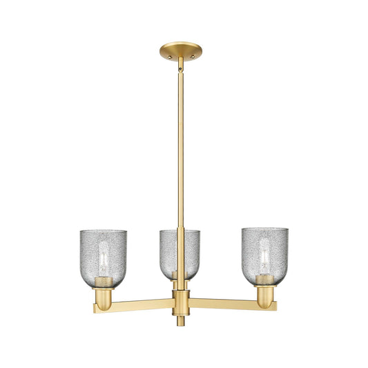 Innovations Caledonia 27in 3-Light Pendant | Industrial Satin Gold Steel and Charcoal Glass | Kitchen Island & Dining Room | 26.75 | Model 716-3CR-SG-G257