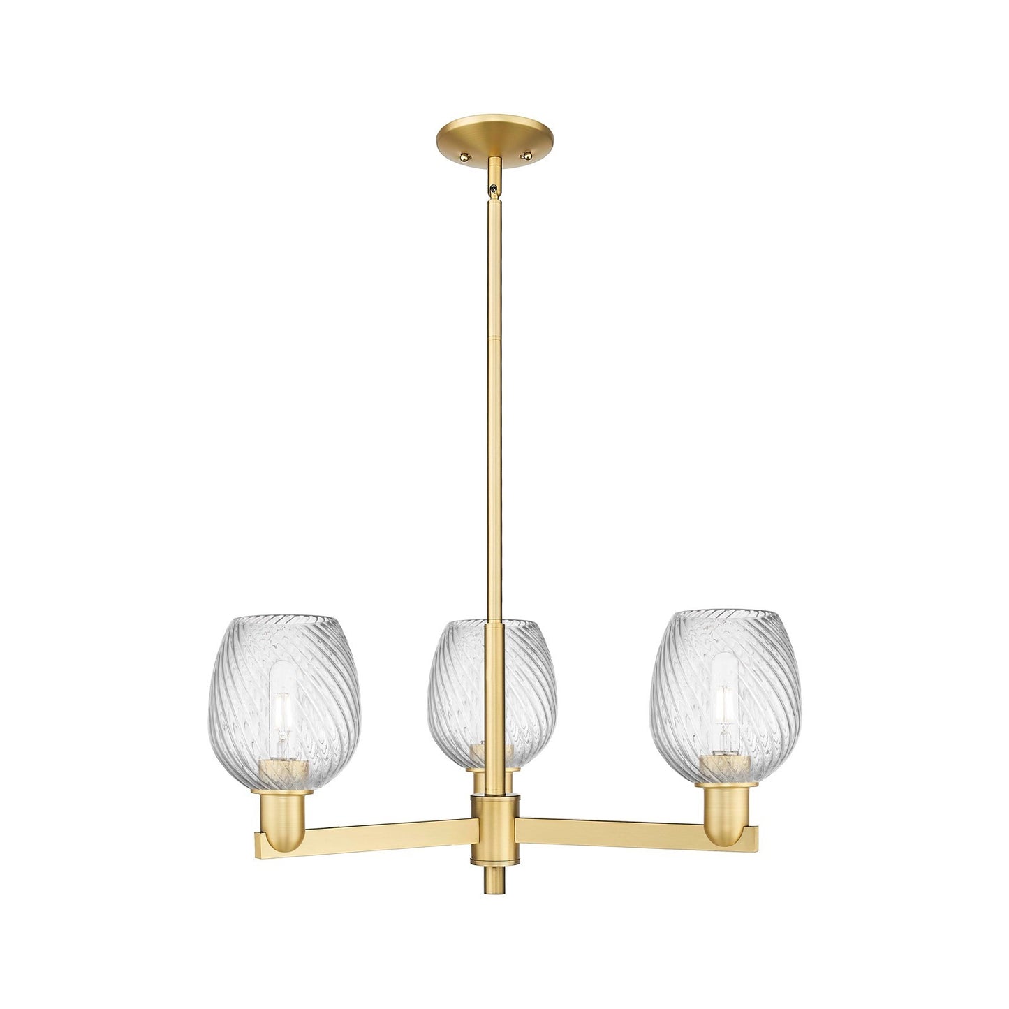 Innovations Salina 28in 3-Light Pendant | Industrial Satin Gold Steel and Clear Spiral Fluted Glass | Kitchen Island & Dining Room | Model 716-3CR-SG-G292