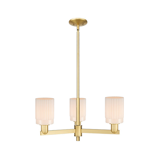 Innovations Hadley 26in 3-Light Pendant | Industrial Satin Gold Steel and Matte White Ribbed Glass | Kitchen Island & Dining Room | Model 716-3CR-SG-G341