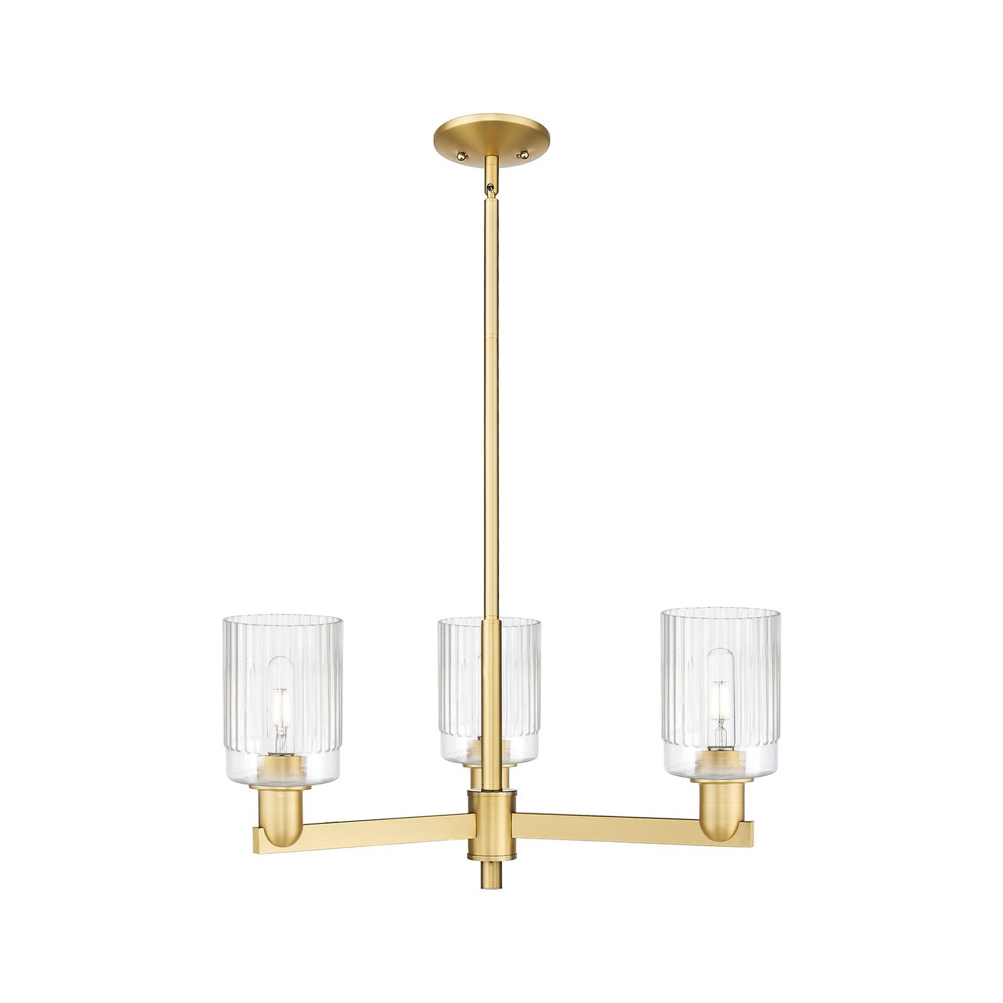 Innovations Hadley 26in 3-Light Pendant | Industrial Satin Gold Steel and Clear Ribbed Glass | Kitchen Island & Dining Room | Model 716-3CR-SG-G342